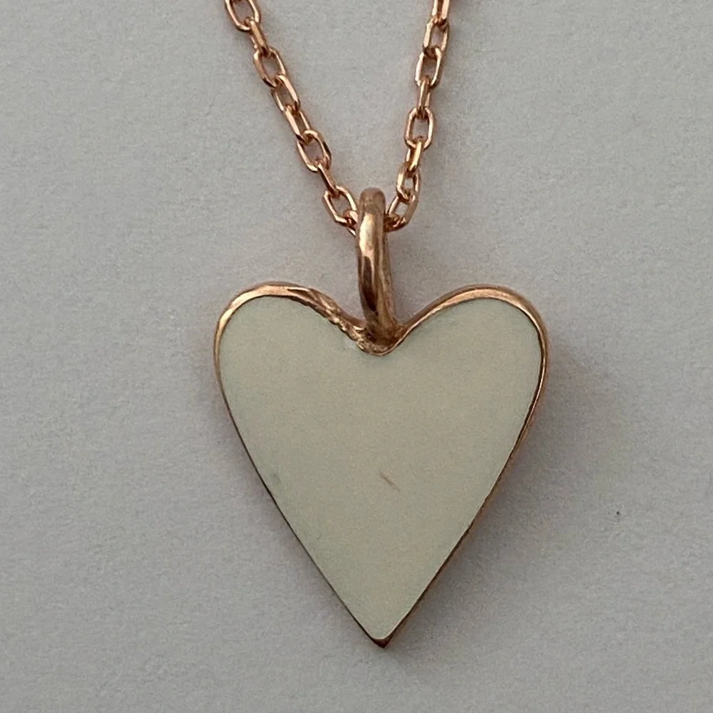 925 Silver white enamel heart love necklace 14k rose gold plated